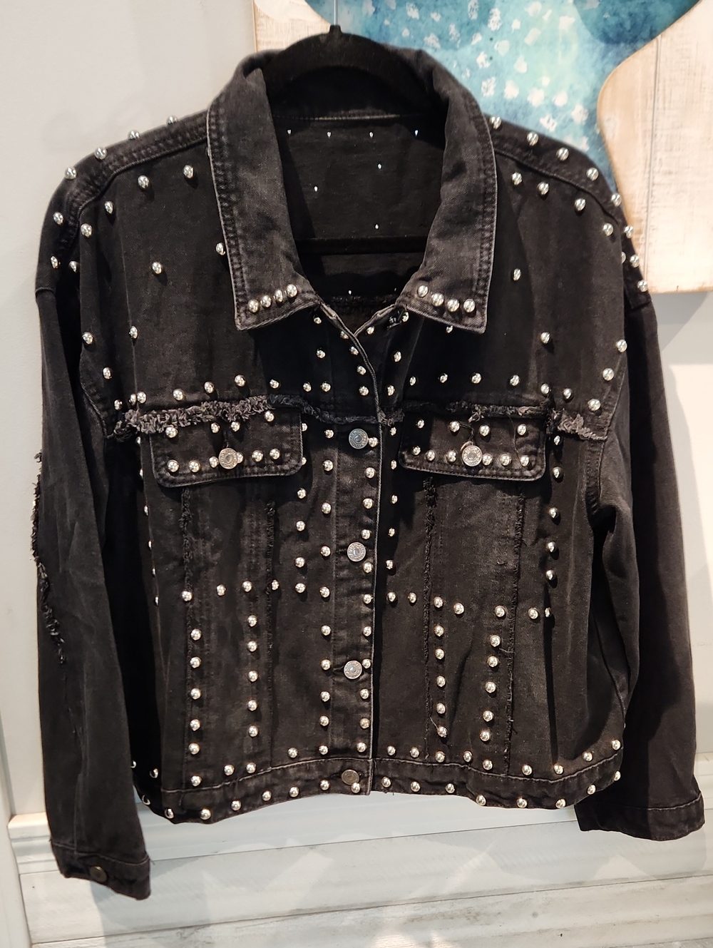 NWOT HME Women's Sz XXL Black Studded Jean Distressed Jacket